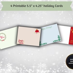 Vakantienotitiekaartbundel: Set van 4 feestelijke wenskaarten - Seizoensgroeten, Jingle Bells, Fijne Vakantie, Vrolijk Kerstfeest