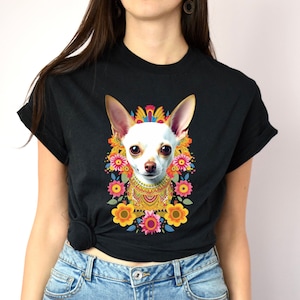 White Chihuahua Mexican Floral Shirt