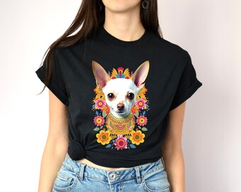 White Chihuahua Mexican Floral Shirt