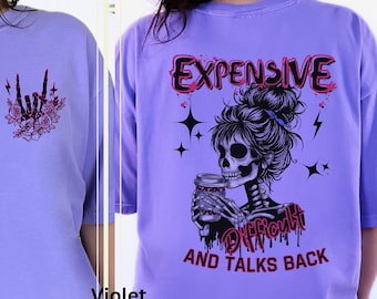 Camiseta cara, difícil y que responde, regalo sarcástico para ella, camiseta moderna por delante y por detrás, camiseta gráfica de Halloween, colores cómodos