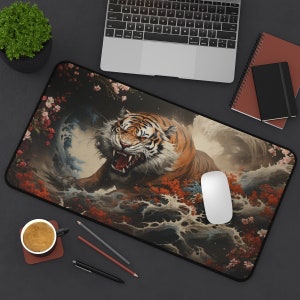 Animal Desk Mat , Japanese Art Decor, 3 Sizes, Tiger Desk Mat, Japanese Design Mouse Pad, Gaming Mouse Pad, Tiger Design Mouse Pad