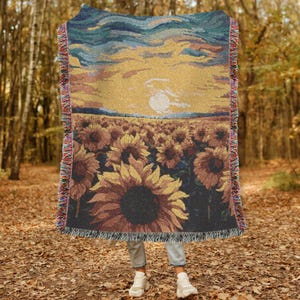 Field of Flowers Woven Blanket Floral Woven Blanket Cozy Nature-Inspired Throw Spring Scene Woven Blanket Cottagecore Sunflower Blanket