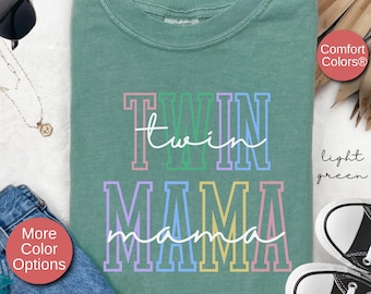 Camiseta para mamás gemelas Comfort Colors®, camiseta para mamás gemelas, regalos para mamás gemelas, anuncio de embarazo, regalo para el día de la madre, regalo para mamás primerizas, camiseta moderna para mamás