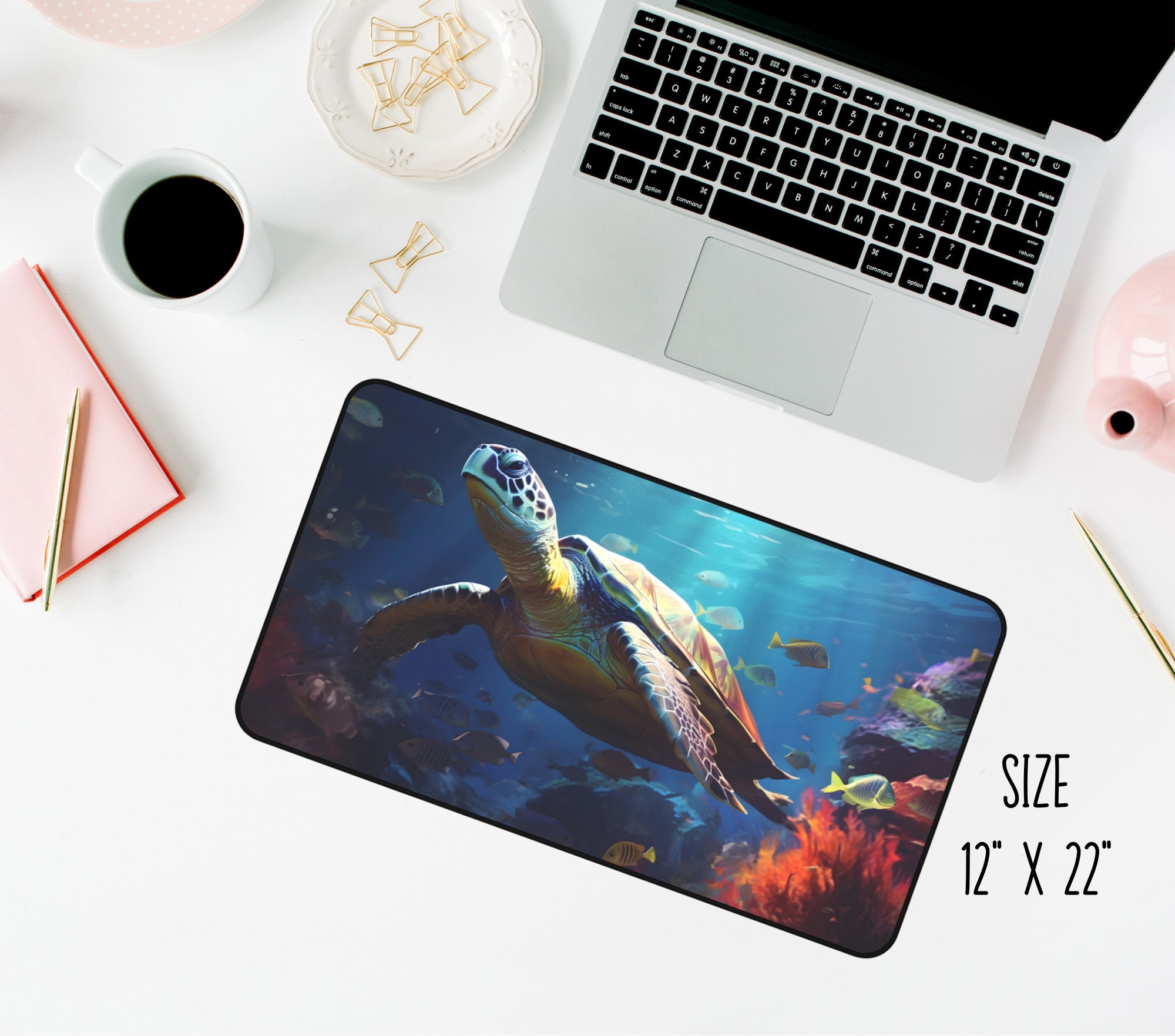 Sea Turtle Desk Mat Design, Bright Colorful Desk Mat, Mouse Pad, Ocean ...