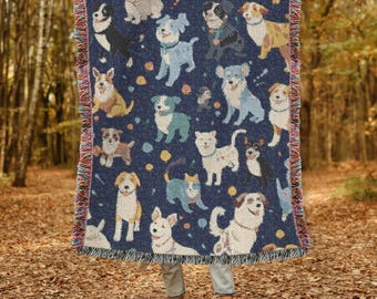 Manta tejida para amantes de los perros, tapiz para perros, regalo con temática de perros, manta tejida acogedora para mamá o papá perro, regalo para dueños de perros, manta tejida para perros, regalo para mamá perro