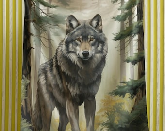 Wolf Sherpa Fleece Blanket Plush Cozy Wolf Themed Throw Woodland Animal Blanket Sofa Wolf Blanket Gray Wolf in Forest Blanket Gift