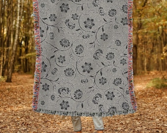 Vintage Floral Woven Blanket Floral Woven Blanket Boho Woven Throw Blanket Cozy Nature-Inspired Throw Wildflowers Cottagecore Blanket