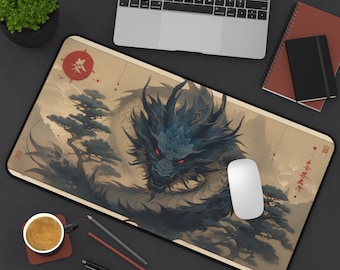 Japanese Dragon Desk Mat , Japanese Art Decor, 3 Sizes, Dragon Painting Desk Mat, Japanese Design Mouse Pad, Gaming Mouse Pad