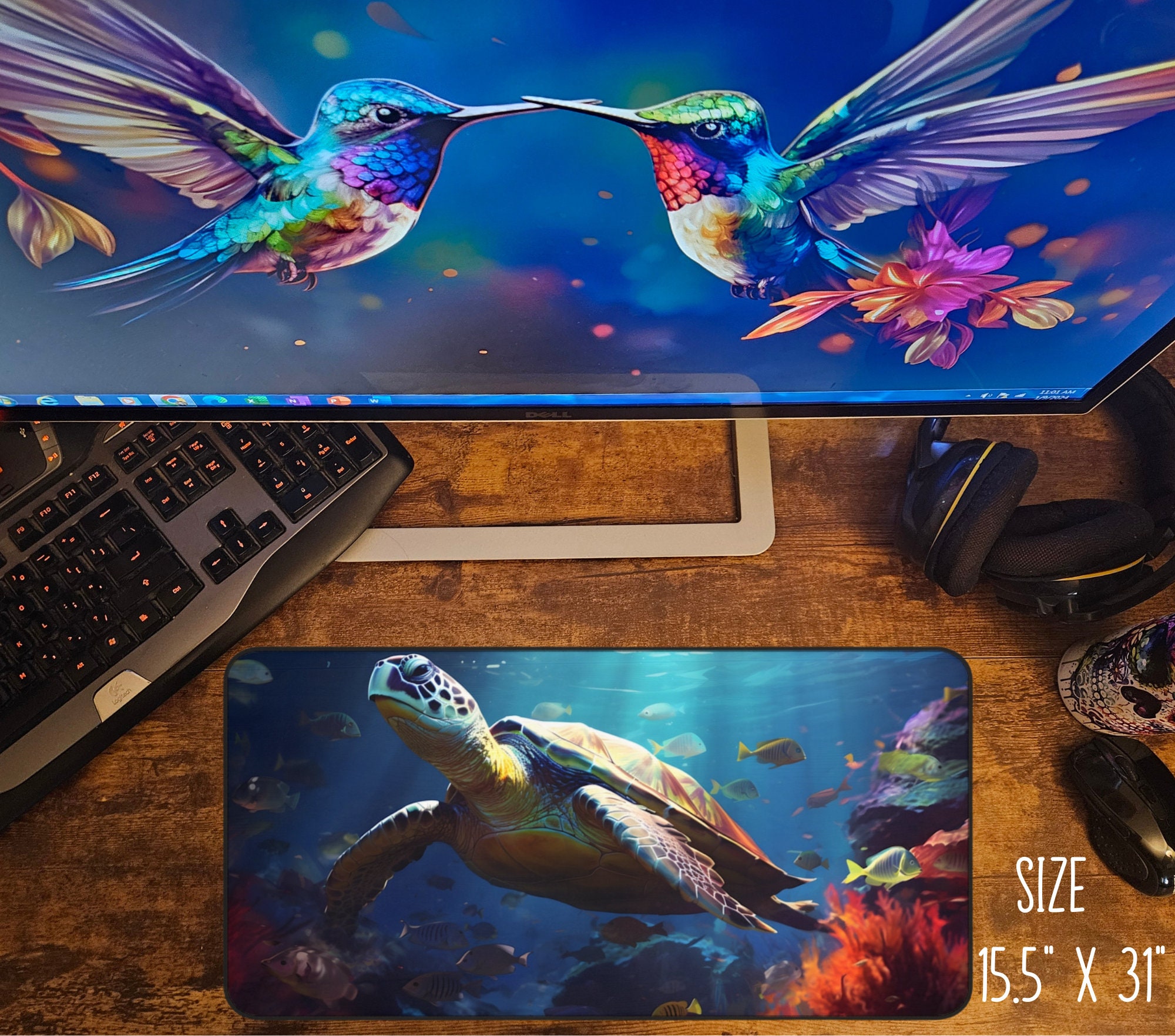 Sea Turtle Desk Mat Design, Bright Colorful Desk Mat, Mouse Pad, Ocean ...
