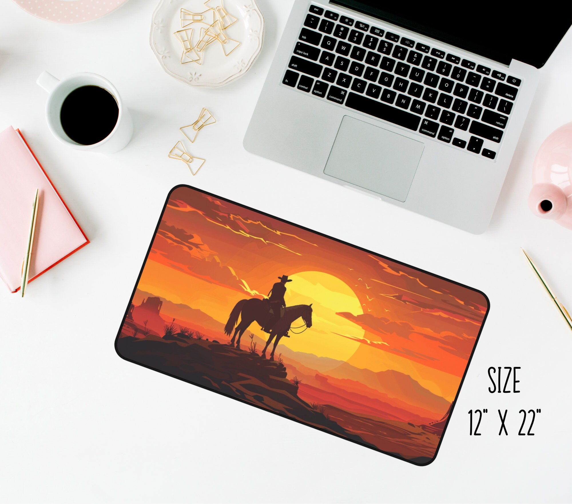Cowboy Sunset Western Desk Mat, Western Mouse Pad, Western Cowboy Décor ...