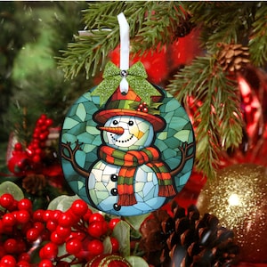 Stained Glass Snowman Christmas Ornament Design,  Christmas Ornament, Holiday Ornament, Whimsical Snowman Ornament