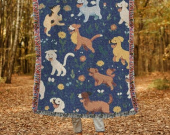 Manta tejida para amantes de los perros, tapiz para perros, regalo con temática de perros, manta tejida acogedora para mamá o papá perro, regalo para dueños de perros, manta tejida para perros, regalo para mamá perro