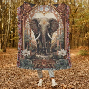 Elephant Woven Blanket Cozy Nature-Inspired Throw Sahara Animal Woven Blanket Cottagecore Throw Blanket Elephant Sahara Woven Tapestry