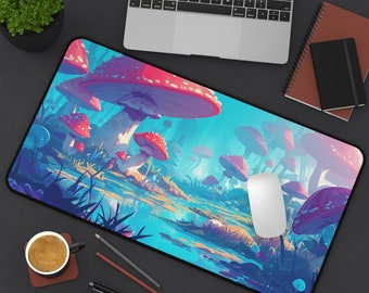 Mushroom Forest Desk Mat, Cottagecore Decor, Magical Mushroom Design Mouse Pad, Gaming Mouse Pad, Colorful Forest Design, Minimalist