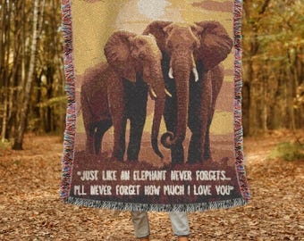 Manta tejida con elefantes Manta tejida acogedora inspirada en la naturaleza Manta tejida con animales del Sahara Manta tejida estilo Cottagecore Manta tejida con elefantes del Sahara