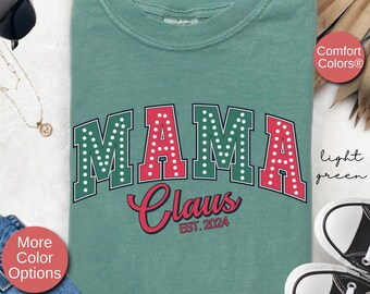 Camiseta de Navidad personalizada para mamá Claus, regalo para nuevas mamás, camiseta para mamá embarazada est. 2024, camiseta de embarazo navideña personalizada, regalo para mamá