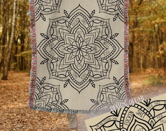 Funny Cuss Word Mandala Woven Blanket, Mandala Blanket, Sarcastic Blanket Gift For Her, Funny Hidden Swear Word Tapestry, Gag Gift Throw
