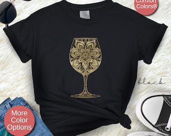 Mandala Wine Lovers Shirt Gifts for Her, Winery Tour Shirt, Cute Spring Mandala Graphic Tee, Boho Day Drinking Shirt for Woman,Cute Yoga Tee
