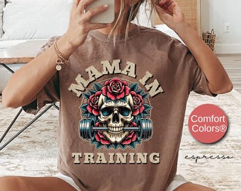 Camiseta de ginástica para mamãe em treinamento, presente para futura mamãe, presente de academia para fisiculturista, anúncio de gravidez, camiseta de treino para maternidade