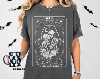 The Lovers Skeleton Tarot Card Shirt Gift For Wife On Anniversary, Skeleton Lovers Halloween T-Shirt For Tarot Card Lovers On Valentines Day