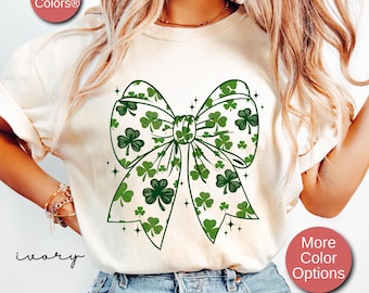 Coquette Shirt, St. Patrick's Day Bow Shirt, Four Leaf Clover Shirt, St. Paddy's Day T-shirt, Lucky Irish Gift For Her, Women's St Patrick's