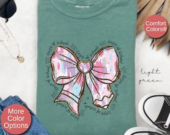100 Days of School Coquette Bow Teacher Shirt, Happy 100 Days Of School, Teacher Matching Teams T-Shirt, 100 Days Celebration Teacher Gift