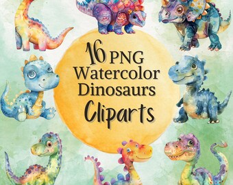 Watercolor Dinosaur Clipart Dinosaur Illustrations Digital Download Cute Dinosaur Art Kids Décor Scrapbooking Nursery Clipart Printable