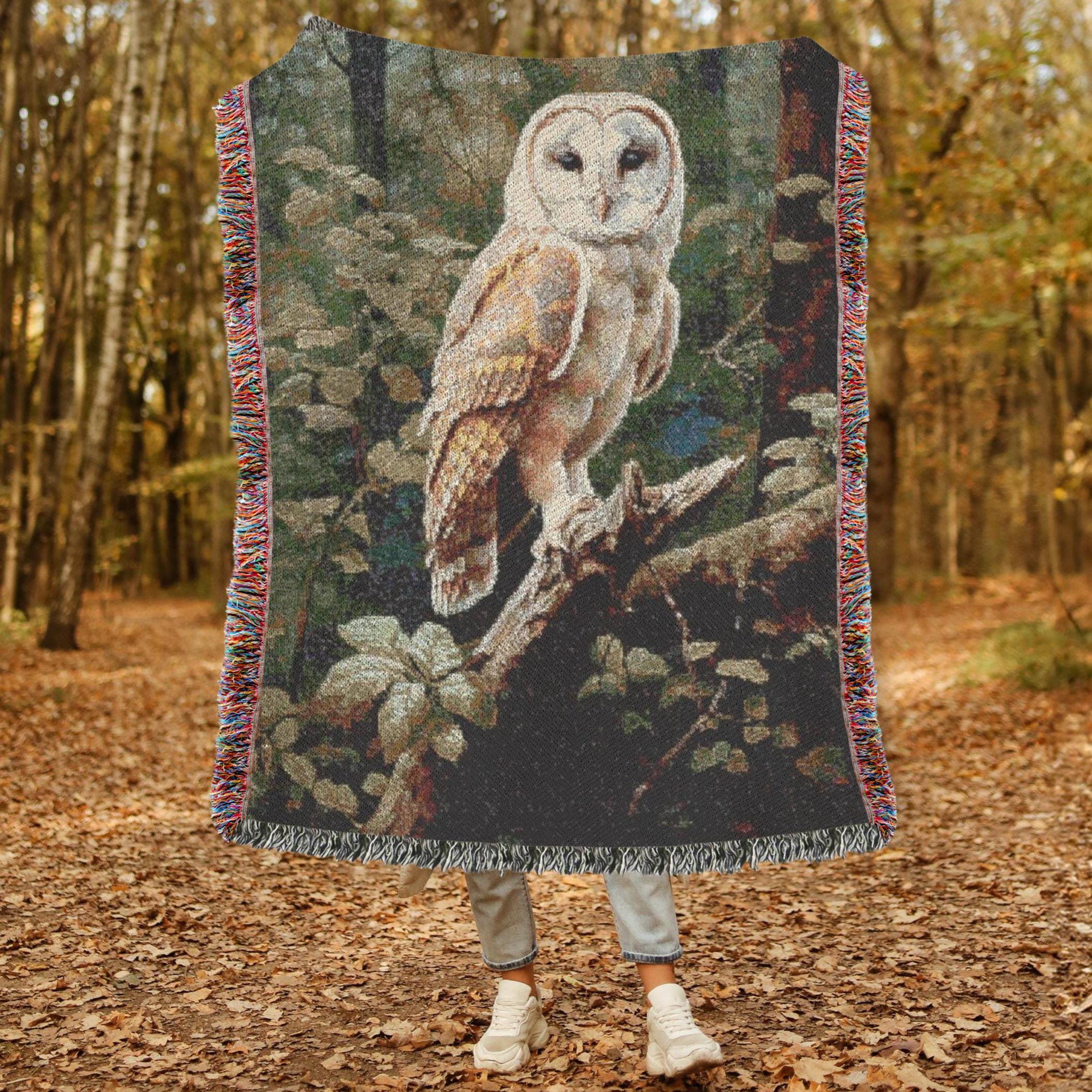 Forest Owl Woven Blanket Cottagecore Tapestry Woodland Woven Blanket Barn Owl Woven Throw Blanket Co