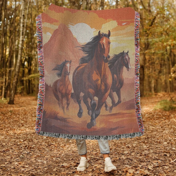 Horse Woven Blanket Equestrian Blanket Horses Woven Throw