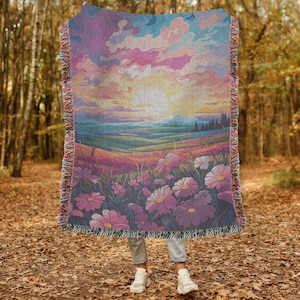 Field of Flowers Woven Blanket Floral Woven Blanket Cozy Nature-Inspired Throw Spring Scene Woven Blanket Cottagecore Spring Flower Blanket