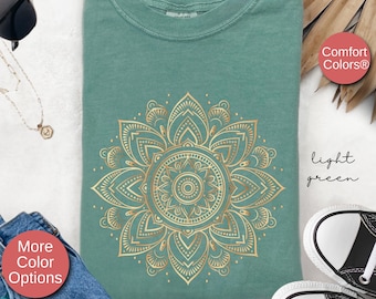 Regalos de camisa de mandala para ella, camiseta de mandala, linda camiseta estampada de mandala de primavera, camisa bohemia para mujer, linda camisa de yoga, linda camisa de flores