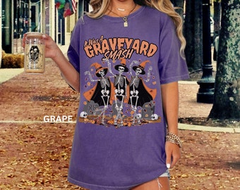 Retro Halloween Skeleton Shirt Gift For Women, Graveyard Smash Witch Tshirt Halloween Gift, Vintage Halloween Skeleton Tee For Halloween