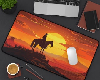 Cowboy Sunset Western Desk Mat, Western Mouse Pad, Western Cowboy Décor Mouse Pad, Wild West Gaming Desk Mat, Cowboy Design Desk Mat