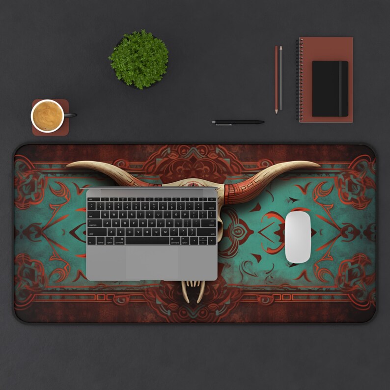 Bull Skull Aztec Inspired Desk Mat ,southwestern Desk Mat, Bull Skull ...