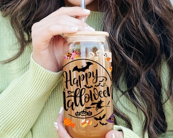 Halloween Glass Tumbler, Gift For Her,  Spooky Mug, Halloween Party Cup, Halloween Coffee Mug, Halloween Gift, Themed Drinkware, Season Gift