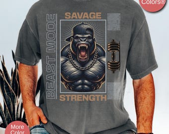 Beast Mode Savage Strength Mens Gym Weightlifting Motivational Shirt, Mens Fitness T-Shirt, Exercise Gift for Men, Mens Bodybuilding Shirts
