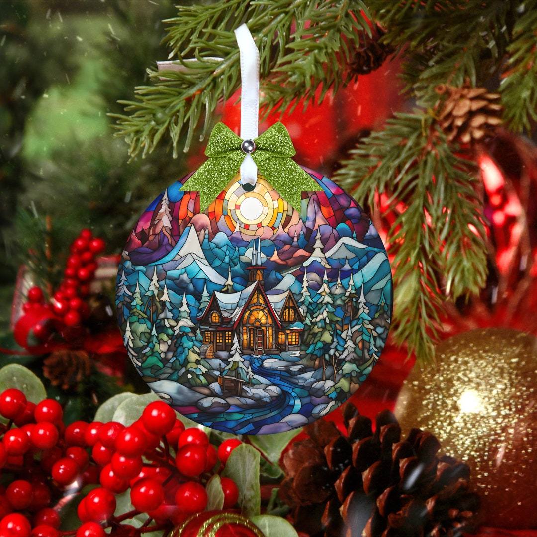 Stained Glass North Pole Christmas Design Ornament, Christmas Ornament ...