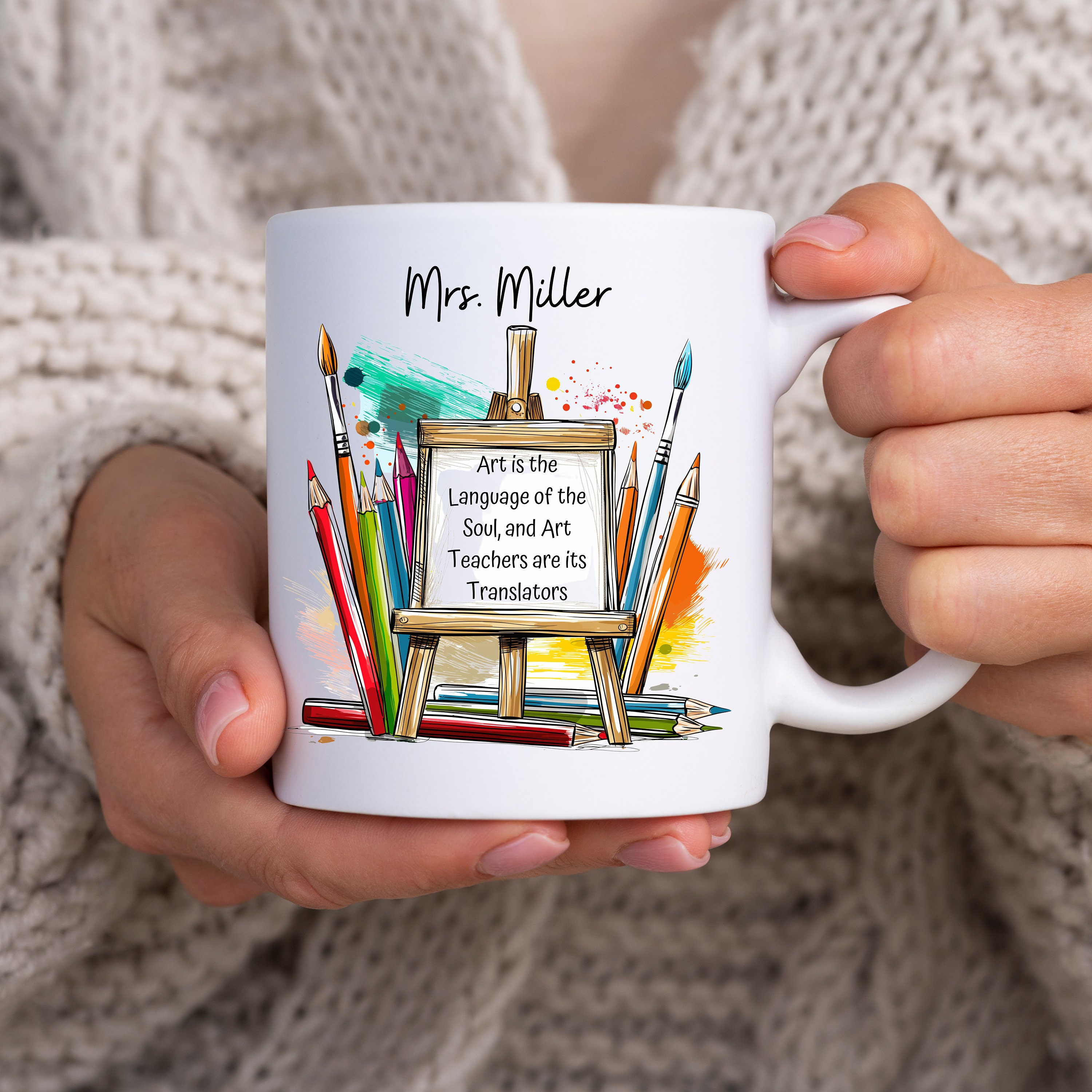 Teacher Appreciation Mug - 13 Oz Coffee Mug With Pencil, Ruler & School Supply Design