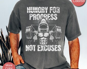 Hungry For Progress Mens Motivational Workout Shirt, Gift For Gym Rat, Workout TShirt, Comfort Colors Mens Fitness Powerlifting Shirt