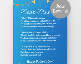 Original Father&#39;s Day Poem Printable Card, Poem for Dad Digital Download, Poetry Card for Father&#39;s Day