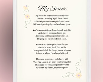 Original Sister Poem, Birthday poem for Sister, Digital Wall Art Sister Poems, Sisterhood Digital Download, Twin Sisters