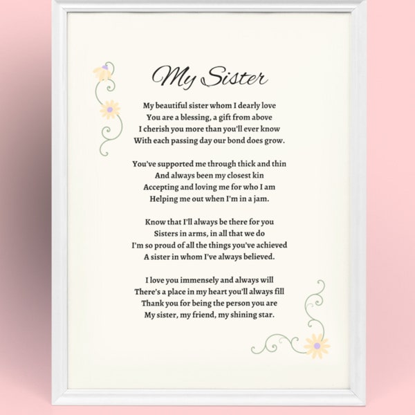 Original Sister Poem, Birthday poem for Sister, Digital Wall Art Sister Poems, Sisterhood Digital Download, Twin Sisters