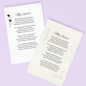 Sister poem card, birthday poetry cards for sisters, original sister poem, poems that make you cry
