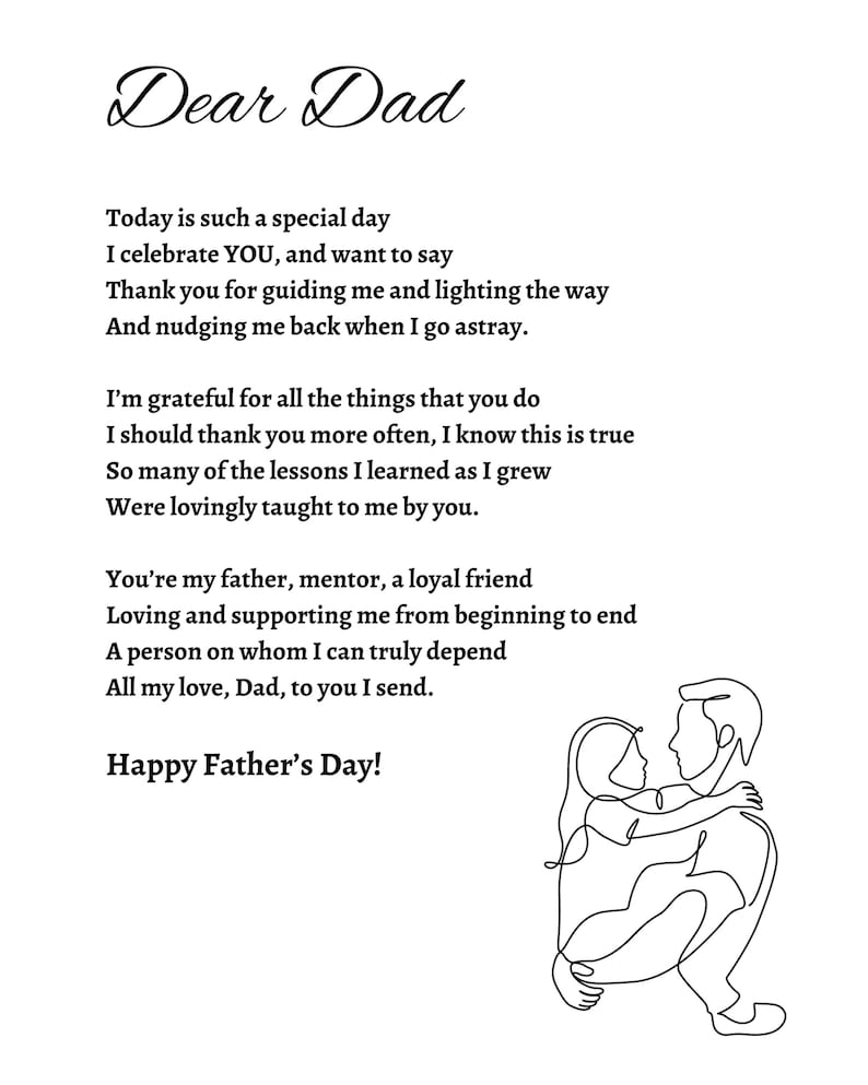 Father's Day Poem Printable Card, Father's Day Quote Card With Message