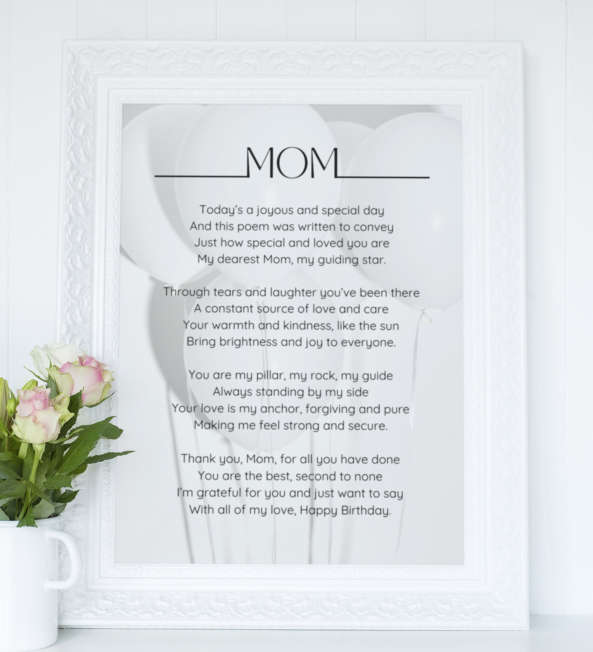 Mom Birthday Poem Digital Download, Poem for Mother, Birthday Gift for