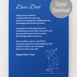 Cartão de poema original para impressão do dia dos pais, download digital de poema para o pai, cartão de poema para o dia dos pais