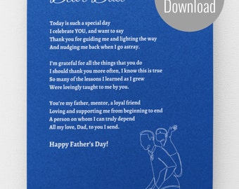 Original Father&#39;s Day Poem Printable Card, Poem for Dad Digital Download, Poem Card for Father&#39;s Day