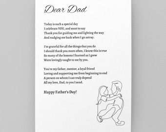 Father&#39;s Day Poem Printable Card, Father&#39;s Day Quote Card with Message, Father Poem Digital Download, Dad Poetry, Fathers Day Gift