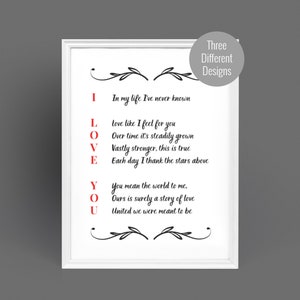 Acrostic I Love You Poem Printable, Love Poems for Her and Him, Romantic Poems, Short Love Poetry, Poems for Wife and Husband in 2 Colors