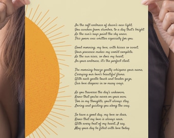 Good Morning Poem Poster Art for Her or Him, Good Morning Love Poetry Wall Art,  Romantic Morning Beautiful Poem to Make Her Smile
